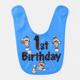 Sock Monkey Baseball 1st Birthday Bib