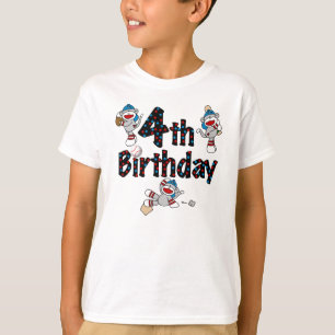 Sock Monkey Baseball 4th Birthday T-Shirt
