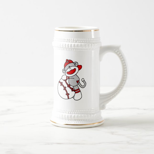 Sock Monkey Baseball T-shirts and Gifts Beer Stein (Right)