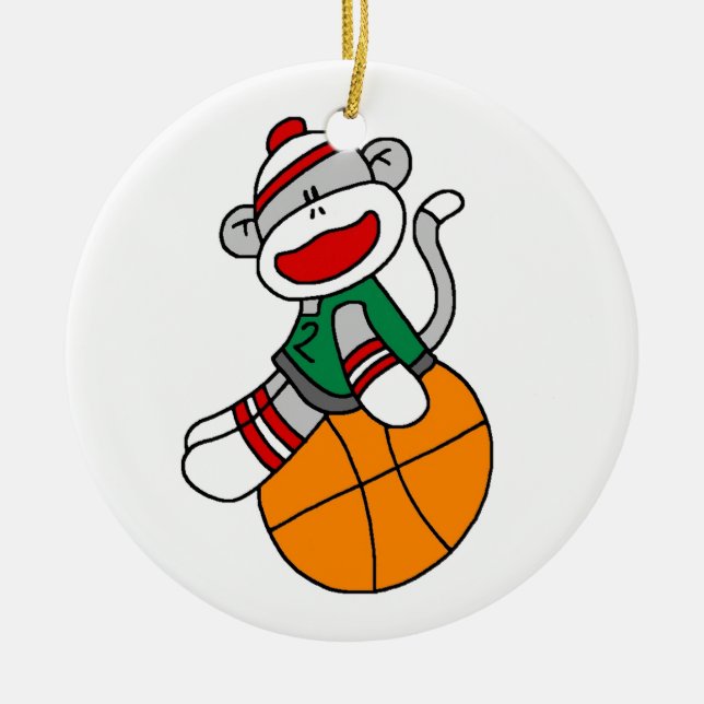 Sock Monkey Basketball T-shirts and Gifts Ceramic Tree Decoration (Front)