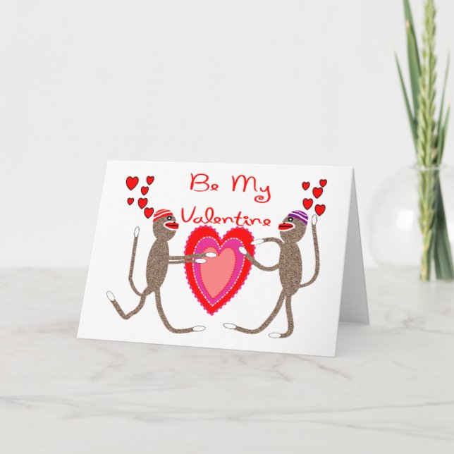 Sock Monkey "Be My Valentine" Cute Gifts Holiday Card (Front)