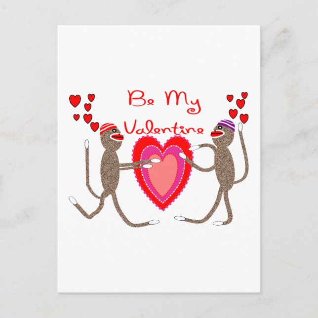 Sock Monkey "Be My Valentine" Cute Gifts Holiday Postcard (Front)