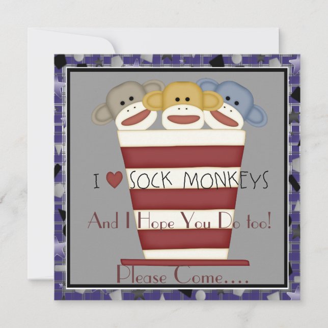Sock Monkey Birthday Invitation (Front)