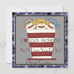 Sock Monkey Birthday Invitation