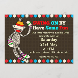 Sock monkey Birthday invitation