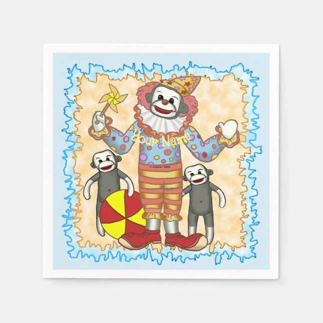 Sock Monkey Birthday  Napkin (Front)