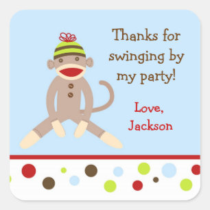 Sock Monkey Birthday Party Favour Stickers labels