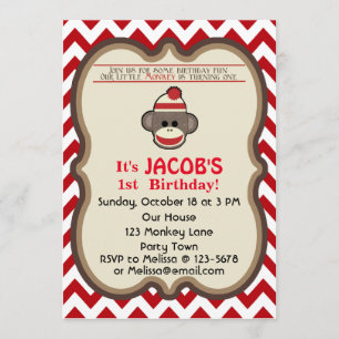 Sock Monkey Birthday Party invitation - customise