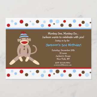 Sock Monkey Birthday Party Invitations Boy Kids