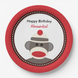 Sock Monkey Birthday Party Plates or Baby Shower
