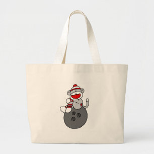 Sock Monkey Bowling Large Tote Bag