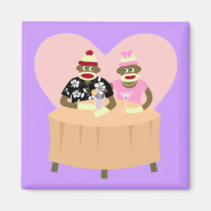 Sock Monkey Boy and Girl Romance Magnet