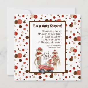 Sock Monkey, Boy Baby Shower Invitation