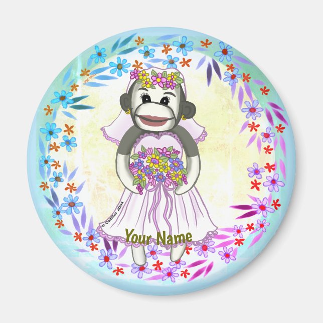 Sock Monkey Bride wedding magnet (Front)