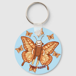 Sock Monkey Butterfly custom name Key Ring