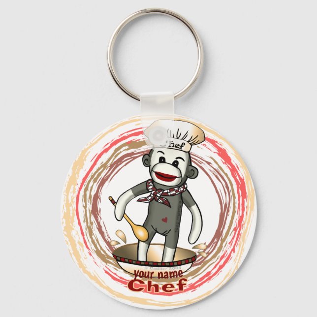Sock Monkey  Chef  keychain (Front)