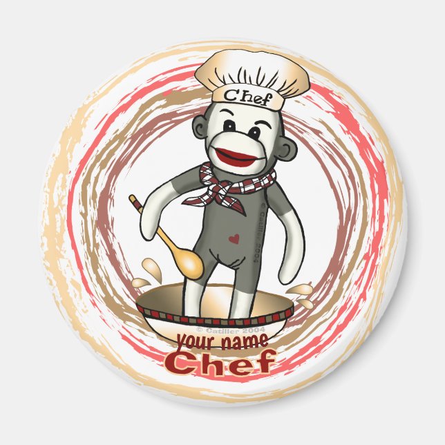  Sock Monkey  Chef magnet  (Front)