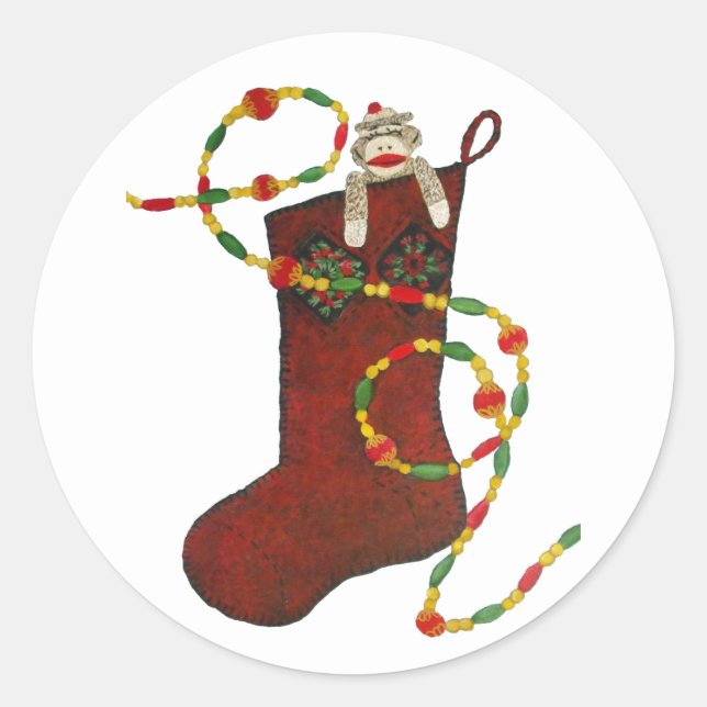 Sock Monkey Christmas Stocking Sticker (Front)
