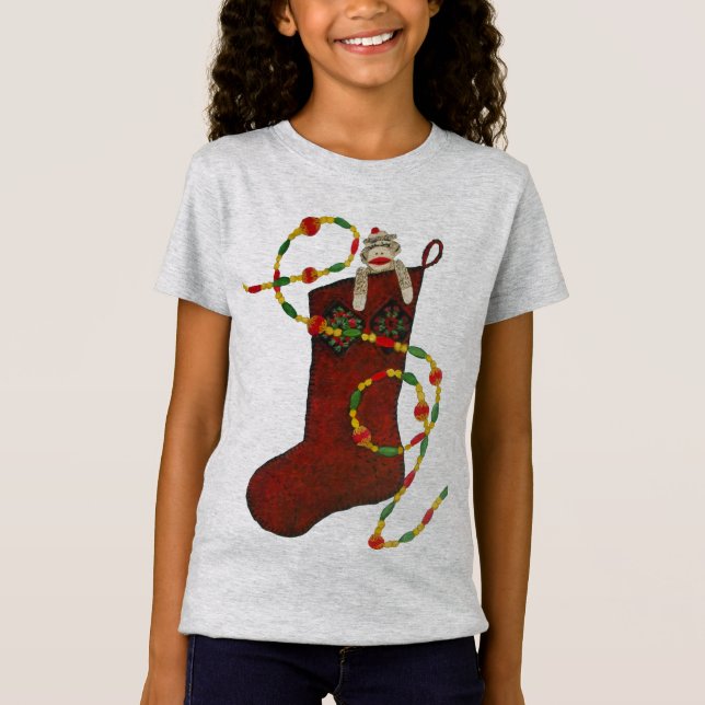 Sock Monkey Christmas Stocking T-Shirt (Front)