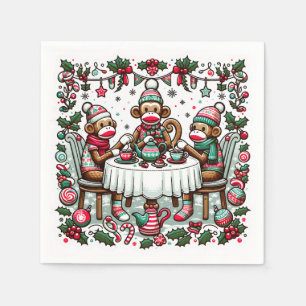 Sock Monkey Christmas Tea Party Napkin