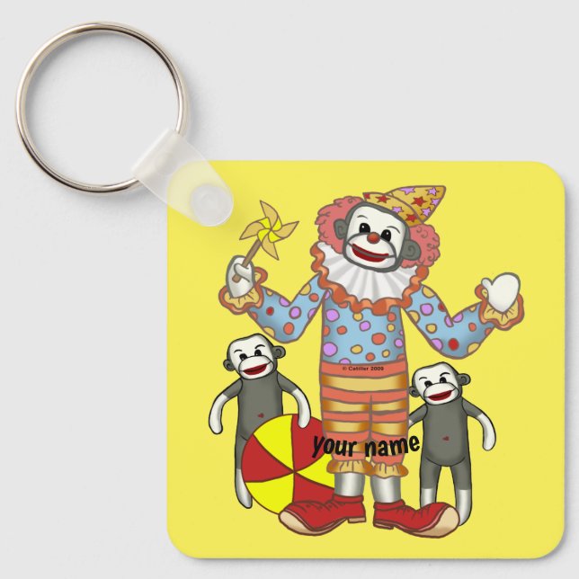 Sock Monkey Clown  Key Ring (Front)