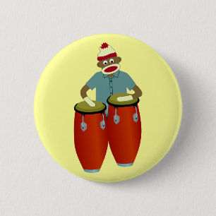Sock Monkey Conga Drums 6 Cm Round Badge
