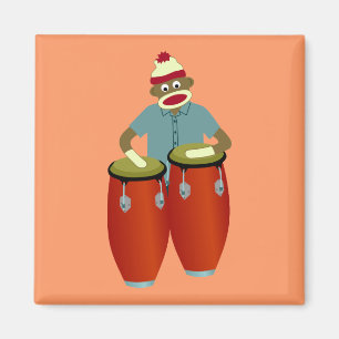 Sock Monkey Conga Drums Magnet