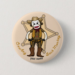 Sock Monkey Cowboy  pin button
