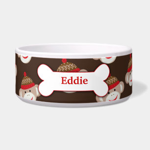 Sock Monkey Custom Pet Dog Food Bowl - Brown