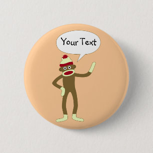 Sock Monkey Customisable Comic Speech Bubble 6 Cm Round Badge