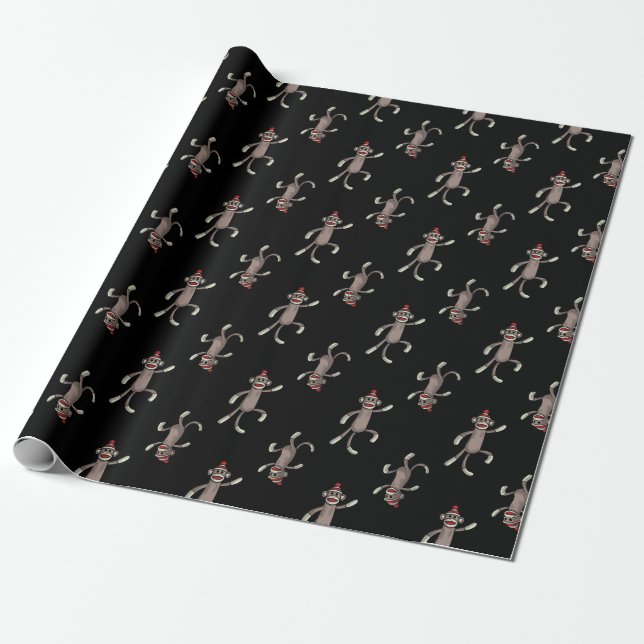 Sock Monkey | Dancing Monkeys Wrapping Paper (Unrolled)