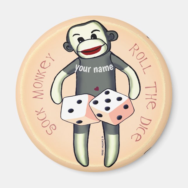 Sock Monkey Dice  Magnet (Front)