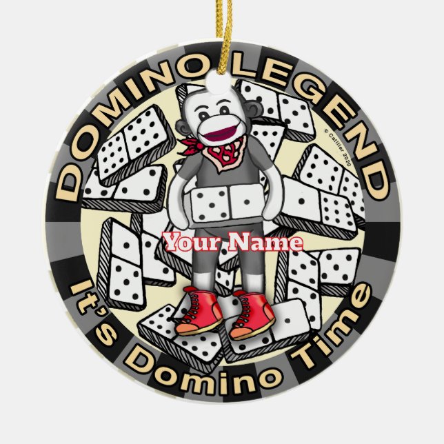 Sock Monkey Domino legend Ceramic Tree Decoration (Front)