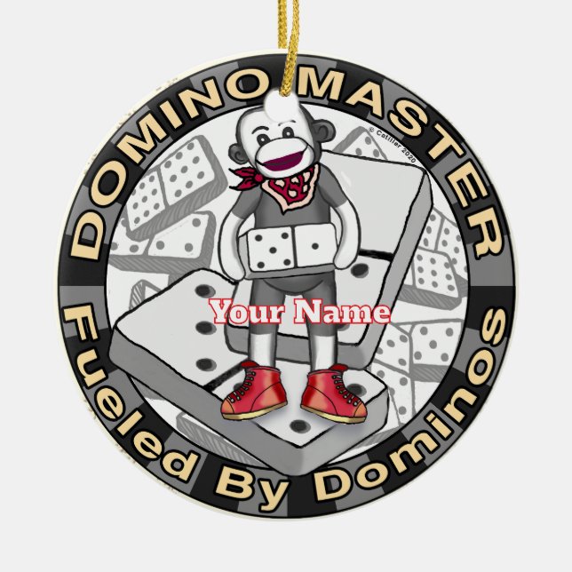Sock Monkey Domino master Ceramic Tree Decoration (Front)