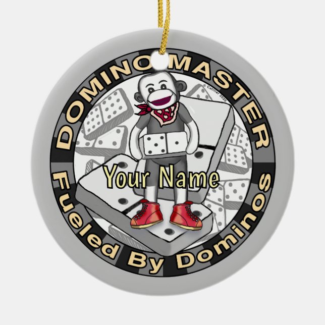 Sock Monkey Domino Master ornament (Front)