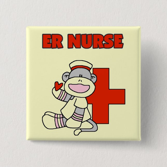 Sock Monkey ER Nurse T-shirts and Gifts 15 Cm Square Badge (Front)