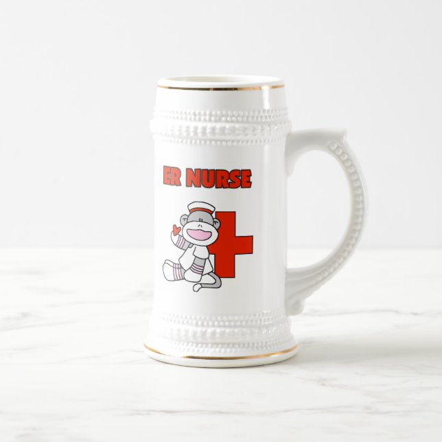 Sock Monkey ER Nurse T-shirts and Gifts Beer Stein (Right)