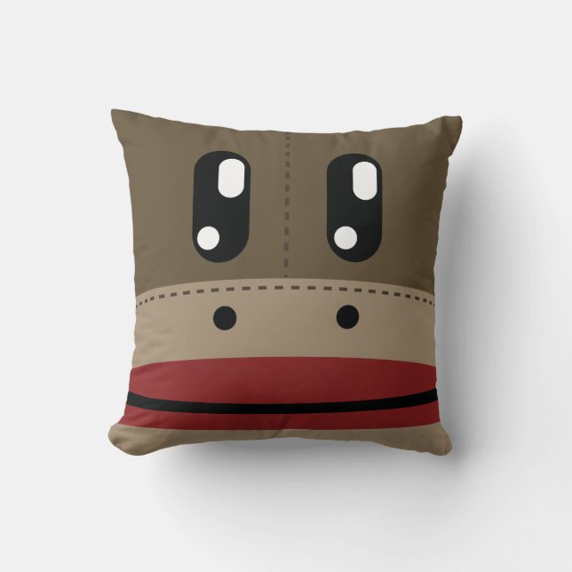 Sock Monkey Face Design Throw Pillow Home Decor (Front)