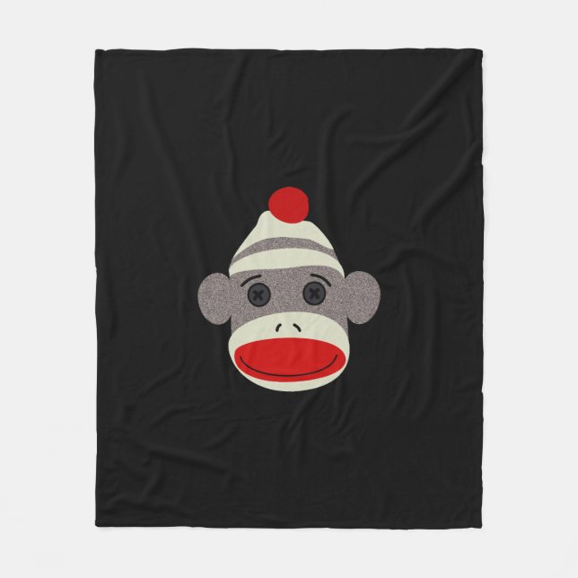 Sock Monkey Face Fleece Blanket (Front)