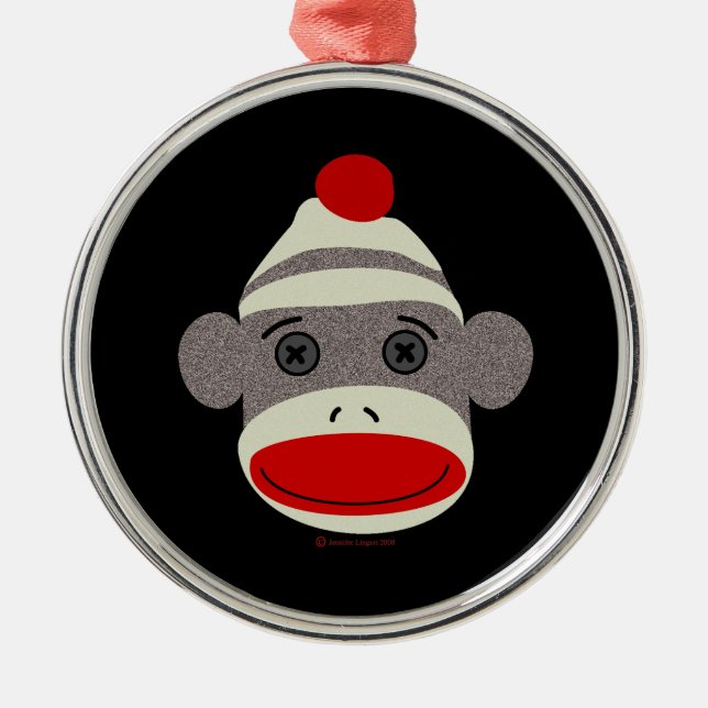 Sock Monkey Face Metal Tree Decoration (Front)