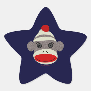 Sock Monkey Face Star Sticker