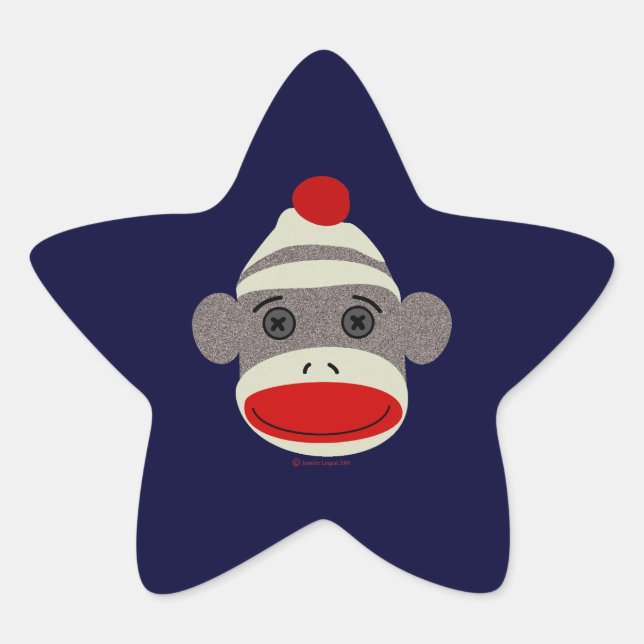 Sock Monkey Face Star Sticker (Front)