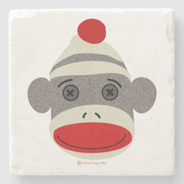 Sock Monkey Face Stone Coasters (Front)