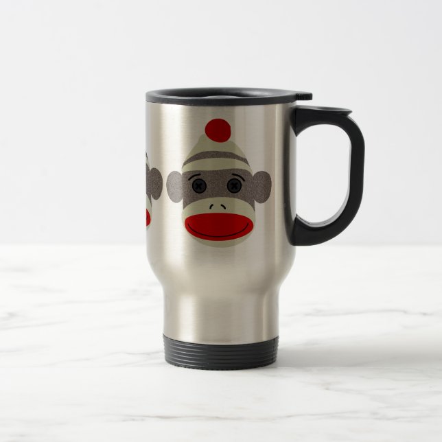 Sock Monkey Face Travel Mug (Right)