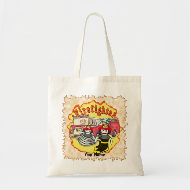 Sock Monkey  Firetruck Firefighter Tote Bag (Front)