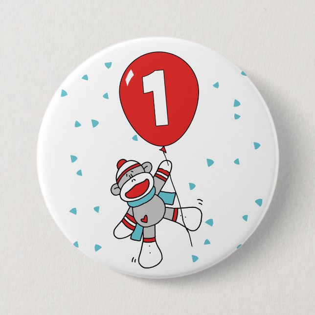 Sock Monkey First Birthday 7.5 Cm Round Badge (Front)