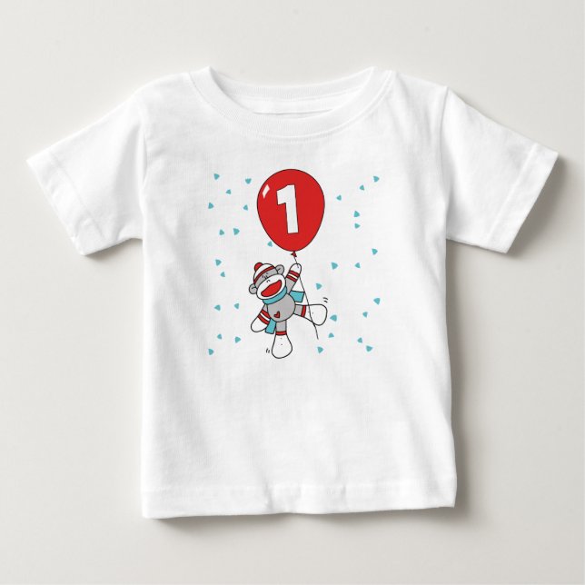 Sock Monkey First Birthday Baby T-Shirt (Front)
