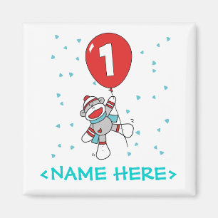 Sock Monkey First Birthday Magnet
