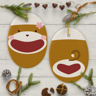 Sock Monkey Girl Christmas Tree Ceramic Tree Decoration