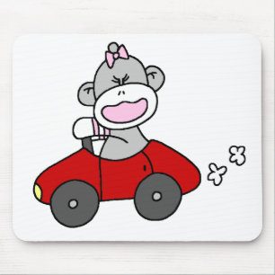 Sock Monkey Girl in Red Car Mouse Pad